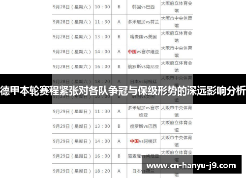 德甲本轮赛程紧张对各队争冠与保级形势的深远影响分析